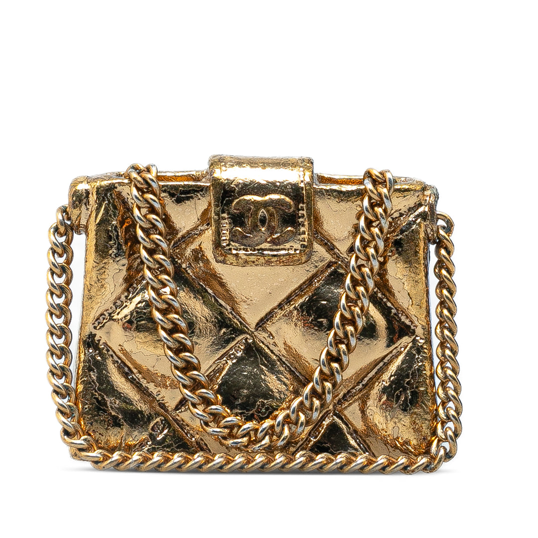 CC Quilted Flap Bag Brooch Gold - Gaby Paris