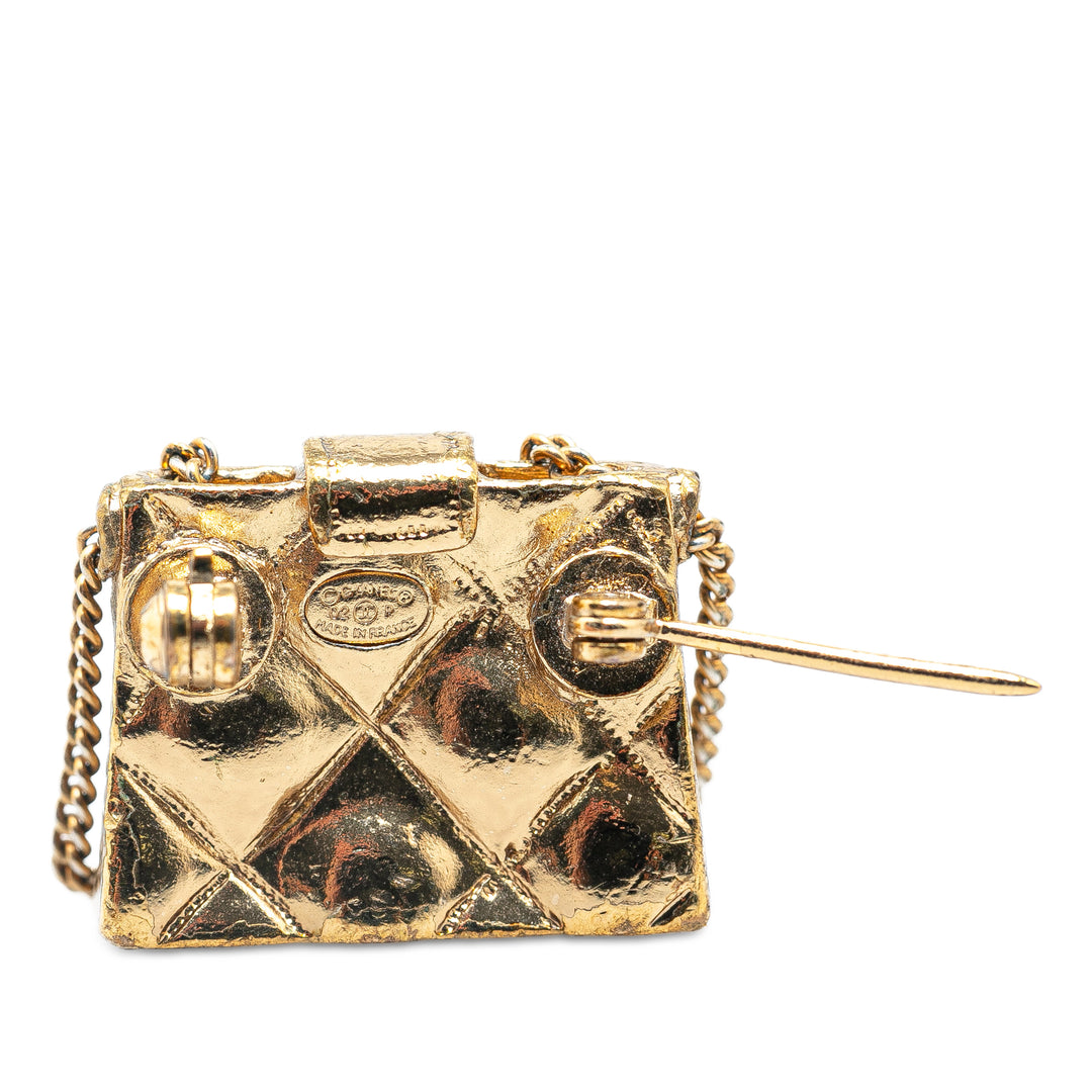 CC Quilted Flap Bag Brooch Gold - Gaby Paris