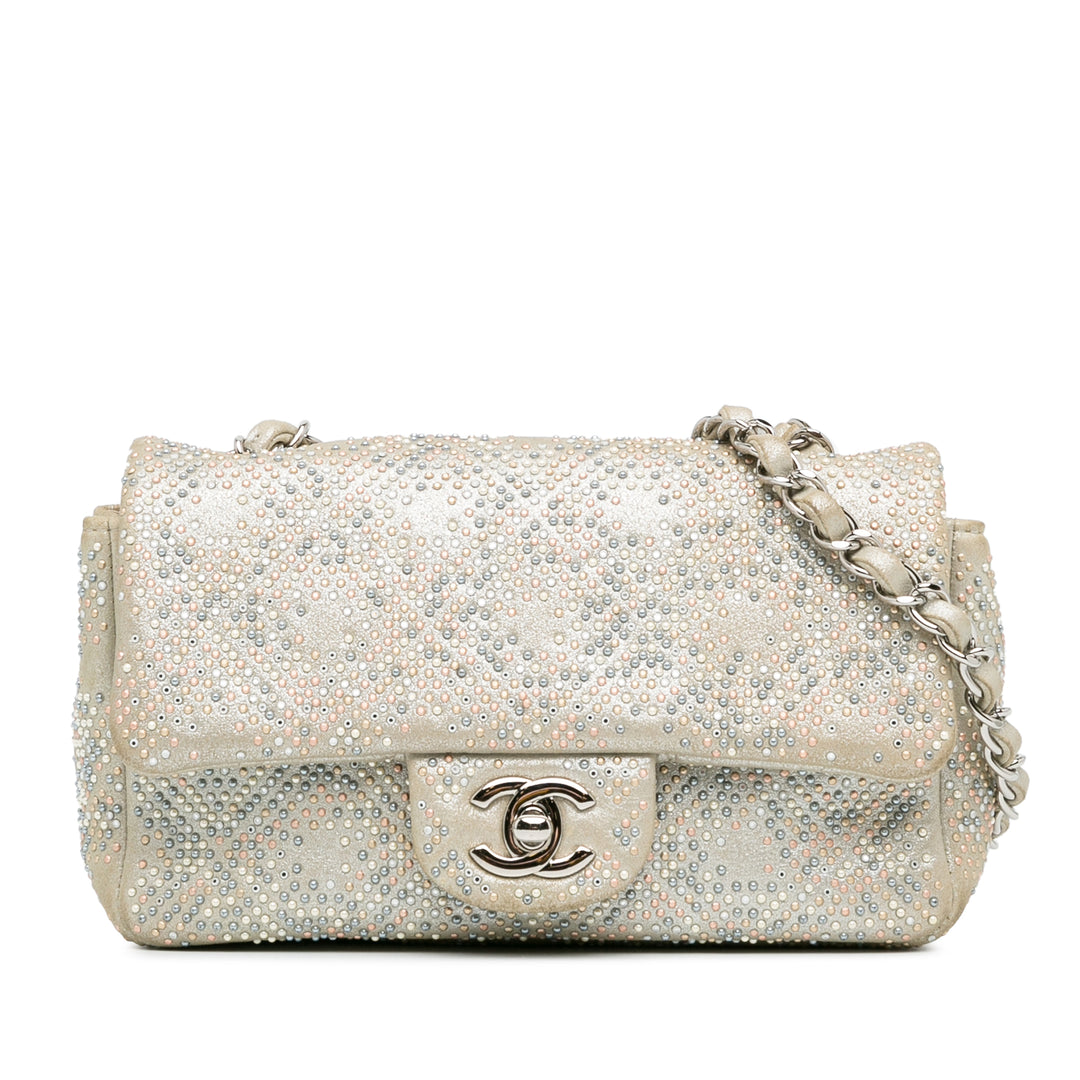 Mini Iridescent and Studded Calfskin Flap Silver - Gaby Paris