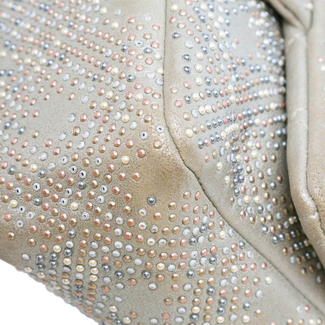 Mini Iridescent and Studded Calfskin Flap Silver - Gaby Paris