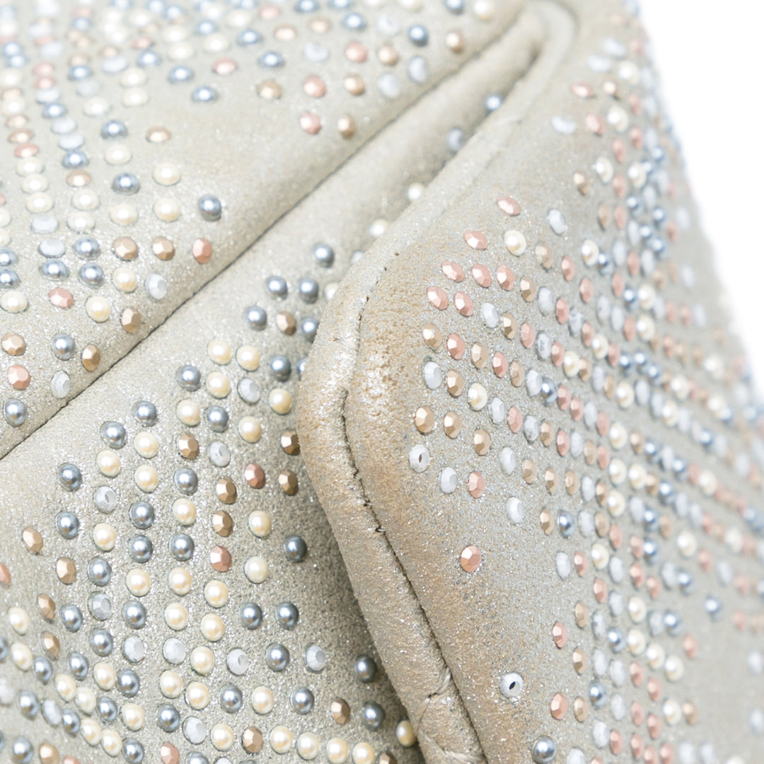 Mini Iridescent and Studded Calfskin Flap Silver - Gaby Paris