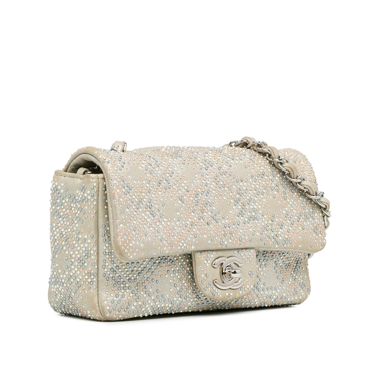 Mini Iridescent and Studded Calfskin Flap Silver - Gaby Paris