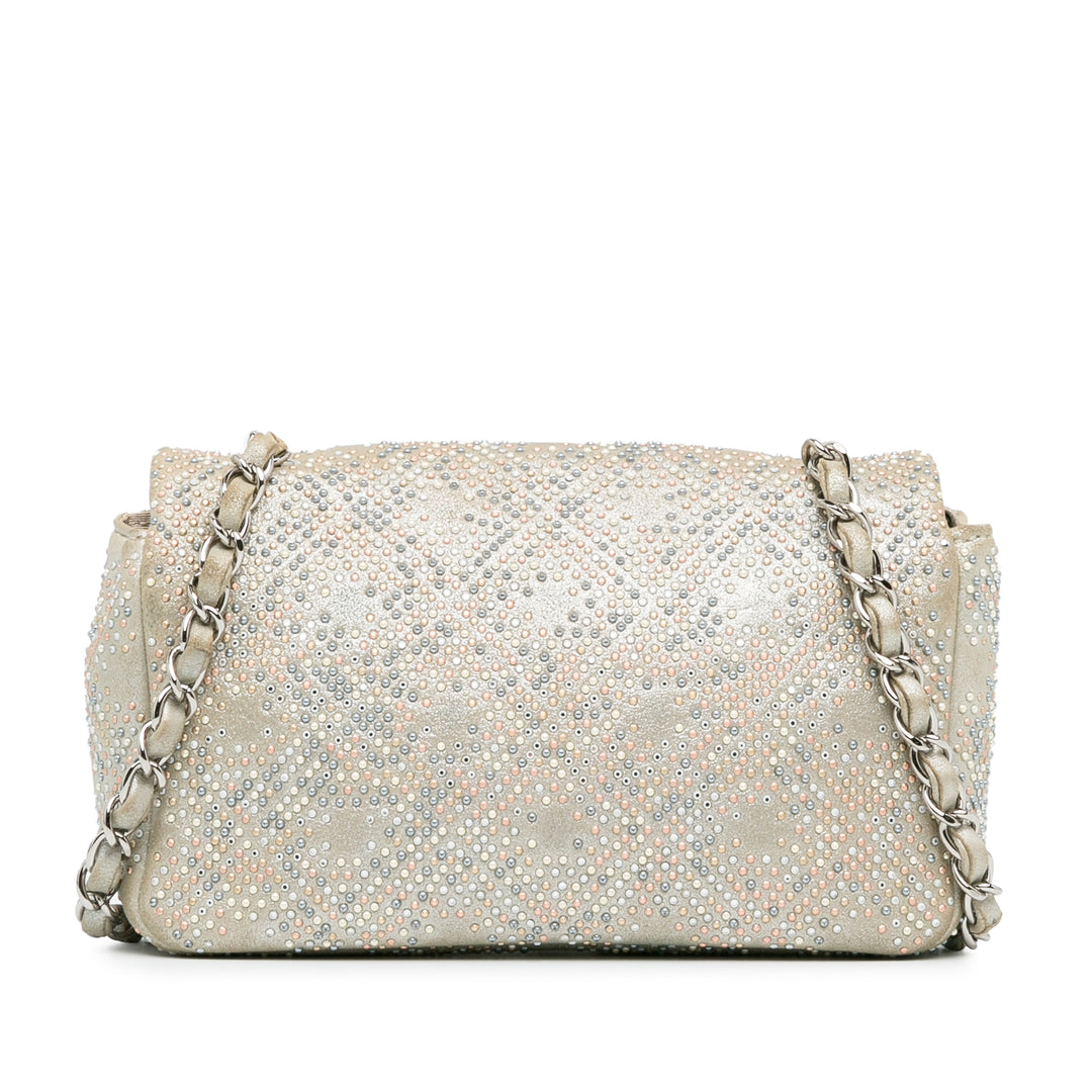 Mini Iridescent and Studded Calfskin Flap Silver - Gaby Paris