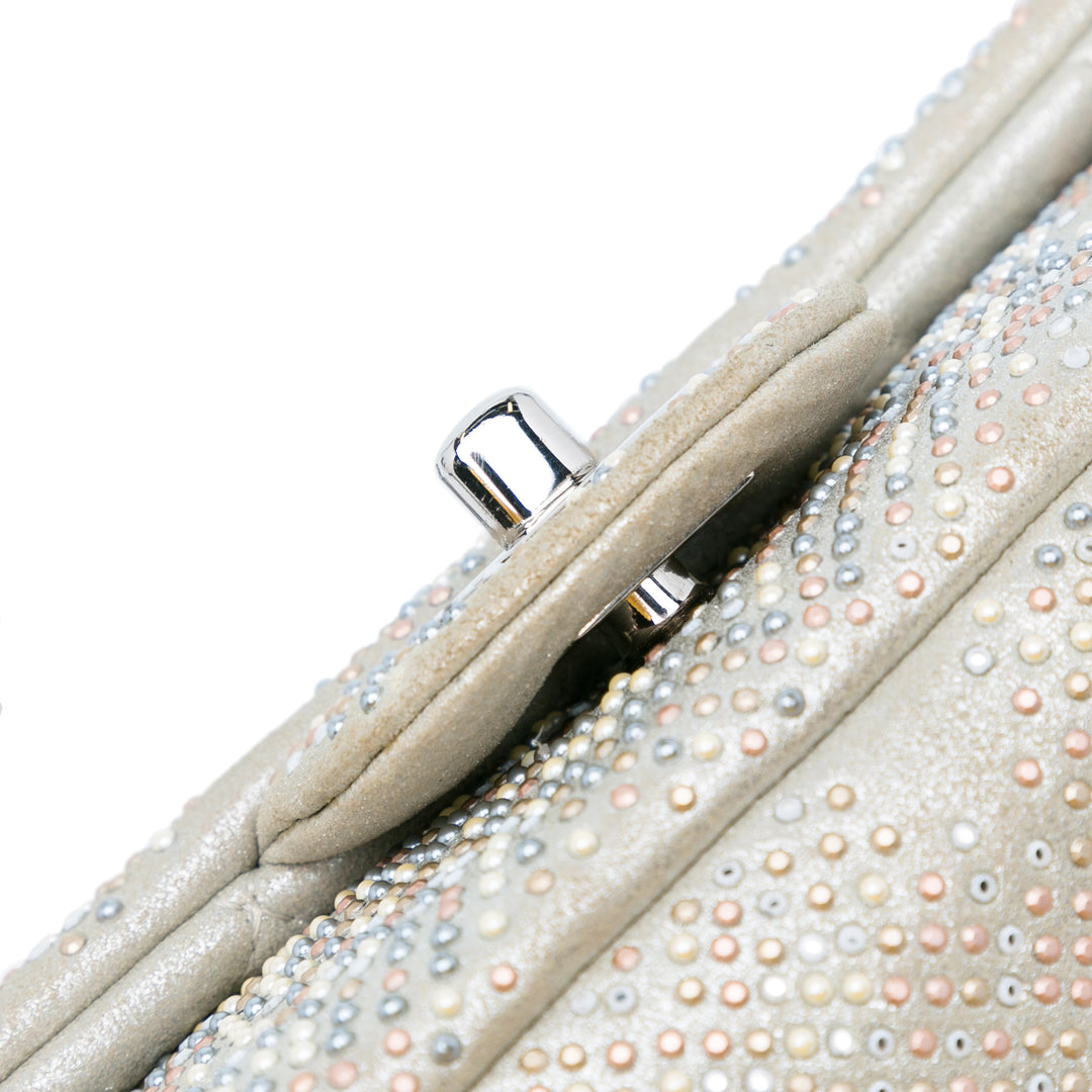 Mini Iridescent and Studded Calfskin Flap Silver - Gaby Paris