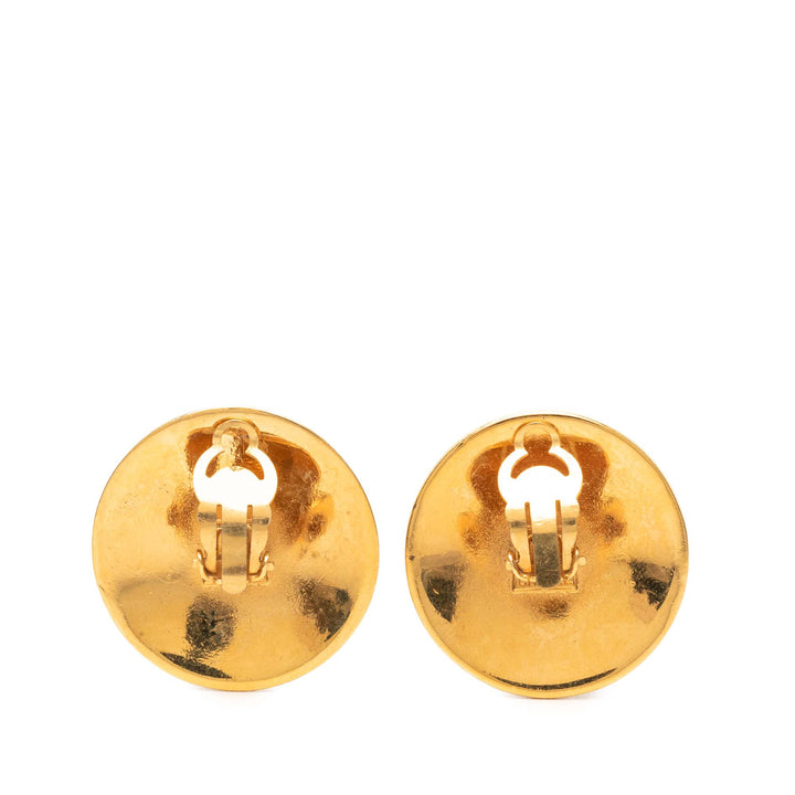 Chanel CC plaqué Émail Rond À clip Boucles d'oreilles Métal