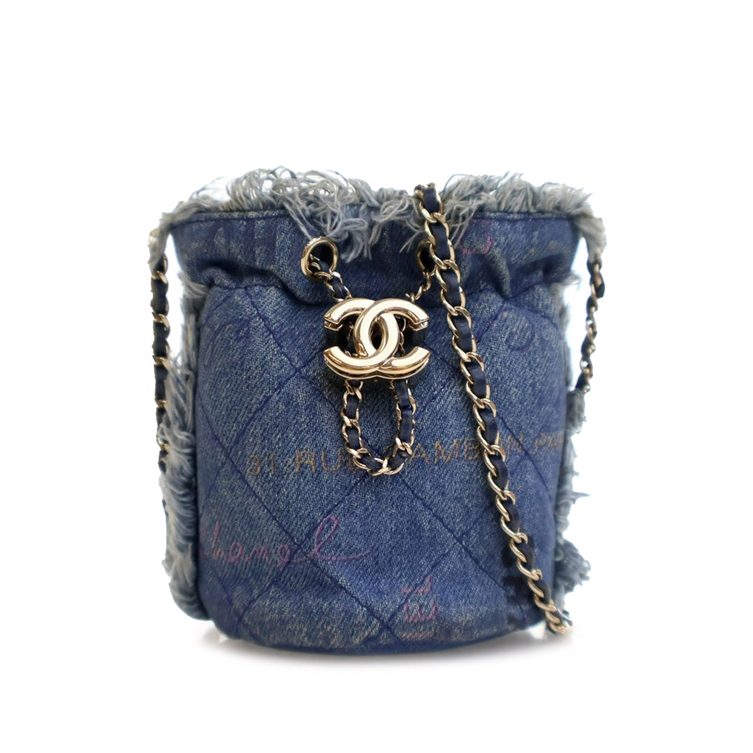 Mini Denim Mood Bucket with Chain Blue - Gaby Paris