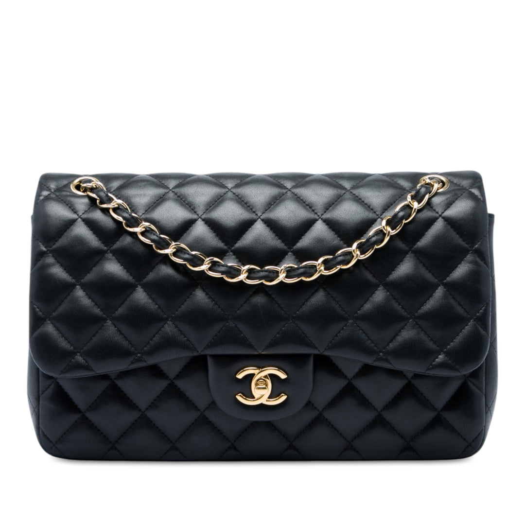Chanel Classic Double rabat Jumbo Cuir d'agneau Noir – vue principale – GABY PARIS