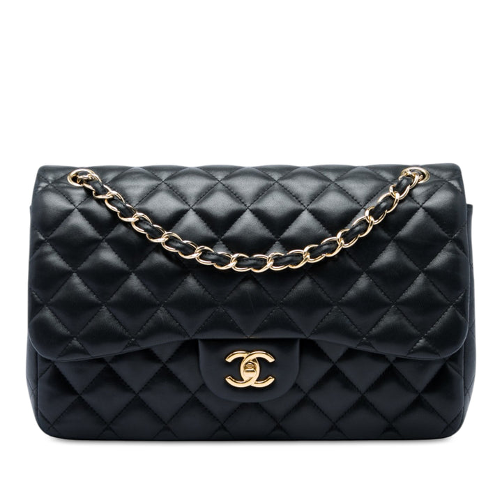 Chanel Classic Double rabat Jumbo Cuir d'agneau Noir – vue principale – GABY PARIS