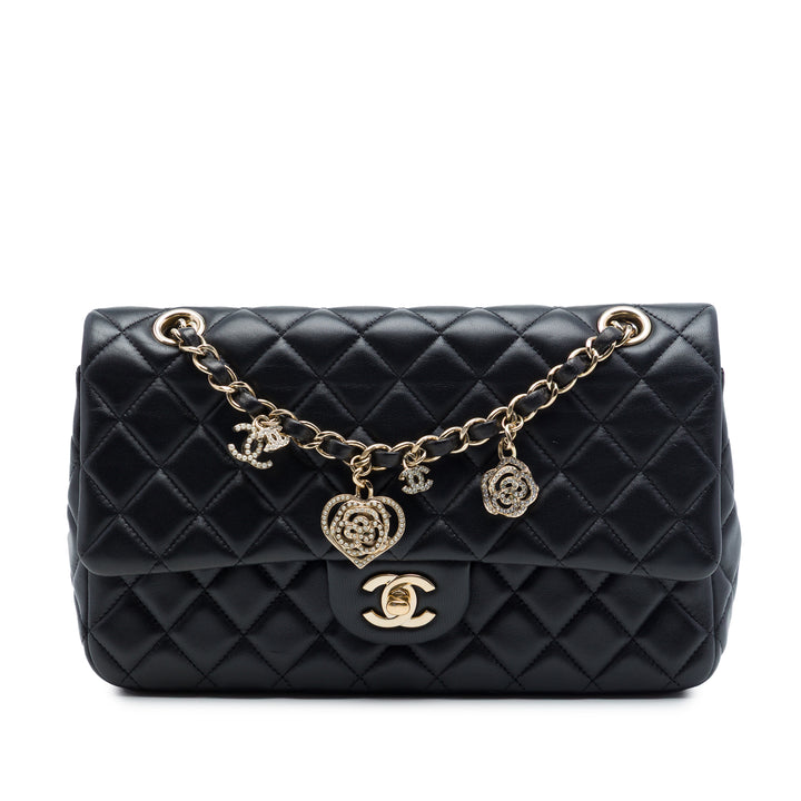 Chanel Medium Classic Cuir d’agneau Valentines Heart Charms Simple rabat