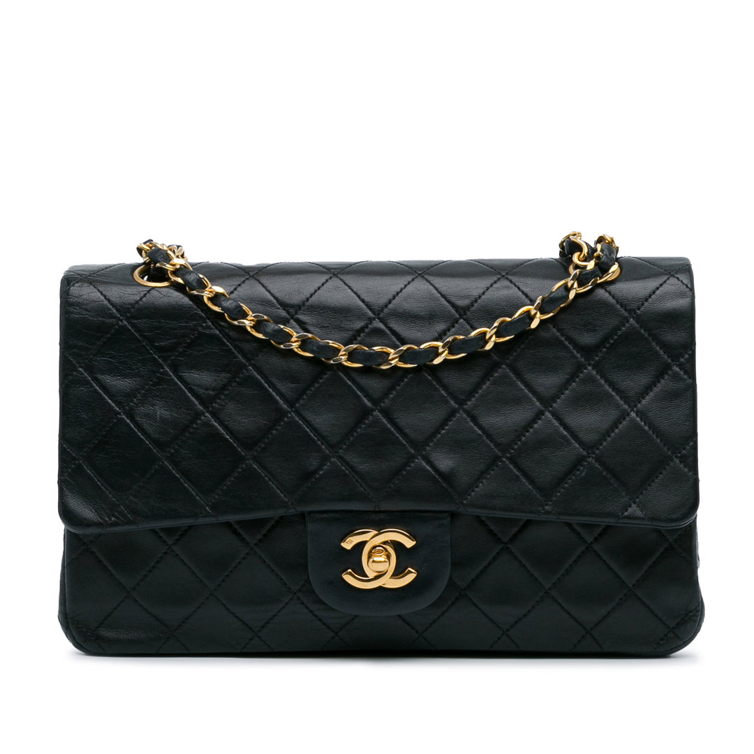 Medium Classic Lambskin Double Flap Black - Gaby Paris