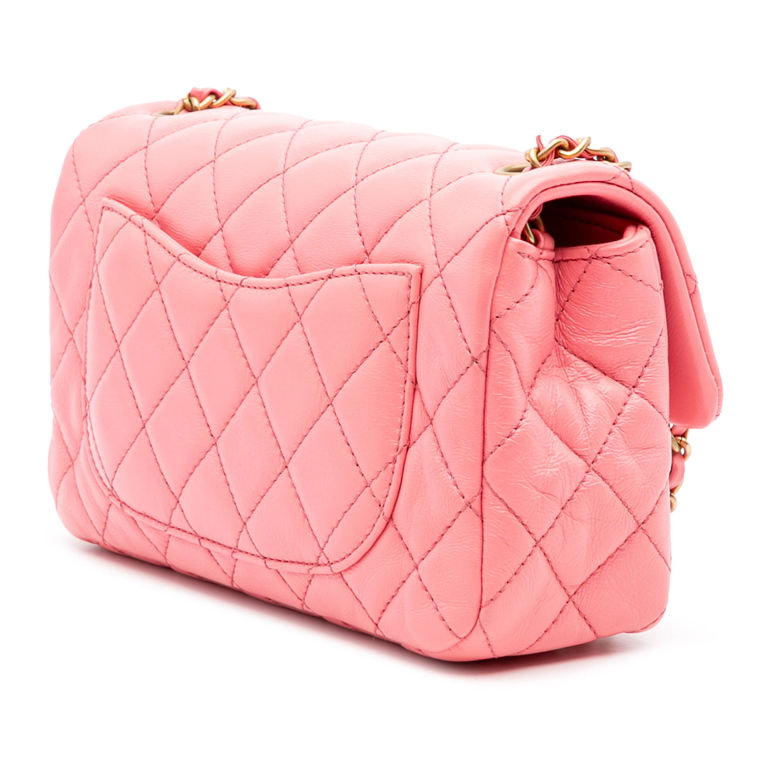 Mini Rectangular Classic Lambskin Pearl Crush Single Flap Pink - Gaby Paris