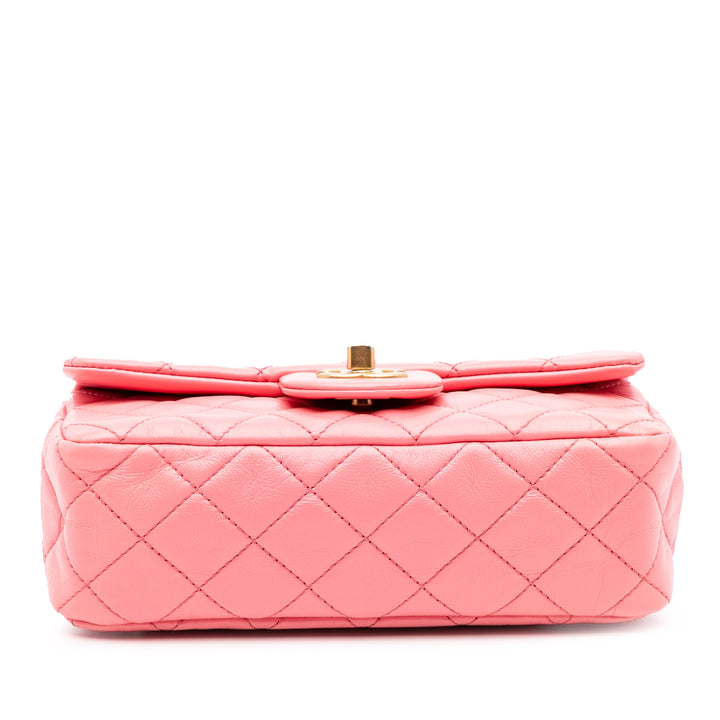 Mini Rectangular Classic Lambskin Pearl Crush Single Flap Pink - Gaby Paris