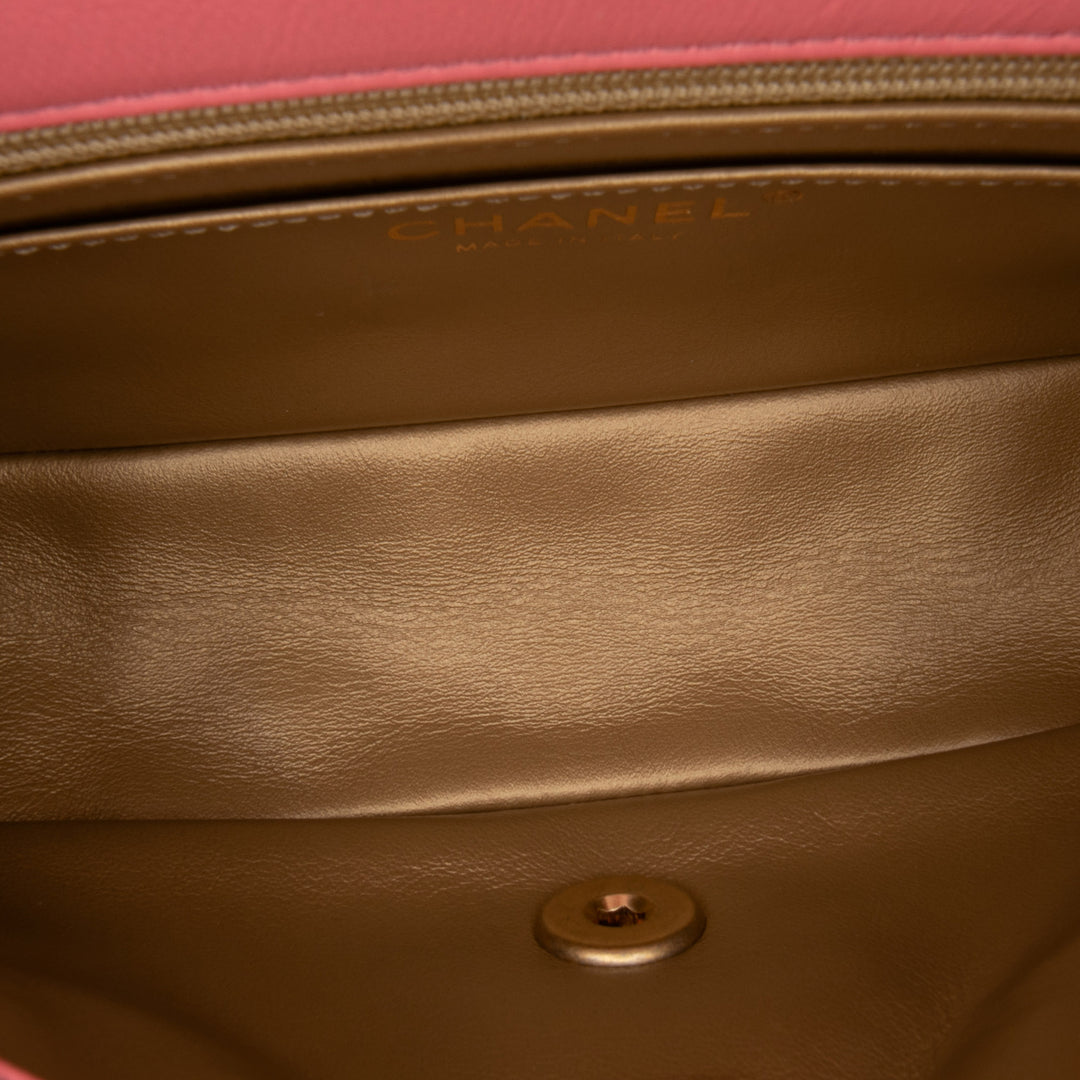 Mini Rectangular Classic Lambskin Pearl Crush Single Flap Pink - Gaby Paris