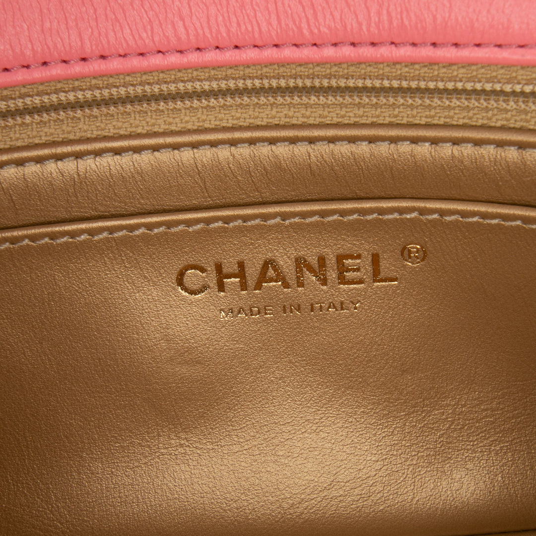 Mini Rectangular Classic Lambskin Pearl Crush Single Flap Pink - Gaby Paris