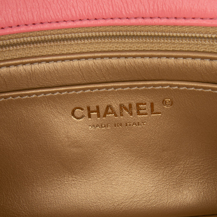 Mini Rectangular Classic Lambskin Pearl Crush Single Flap Pink - Gaby Paris