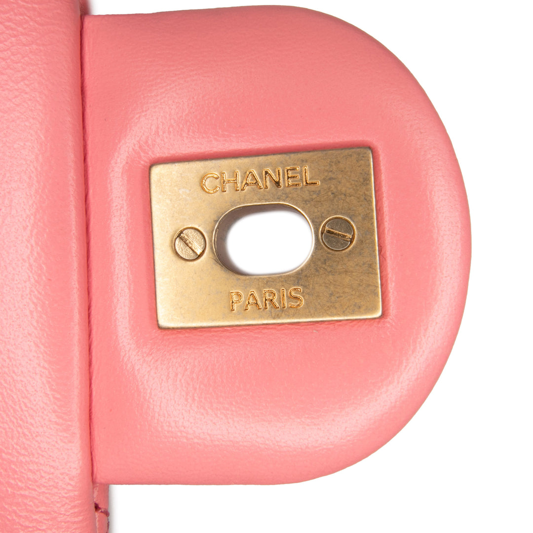 Mini Rectangular Classic Lambskin Pearl Crush Single Flap Pink - Gaby Paris