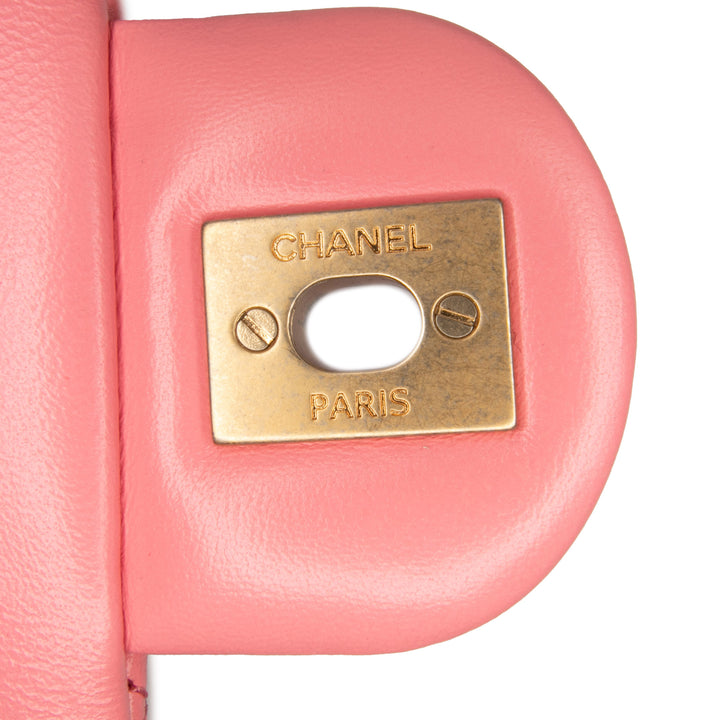 Mini Rectangular Classic Lambskin Pearl Crush Single Flap Pink - Gaby Paris