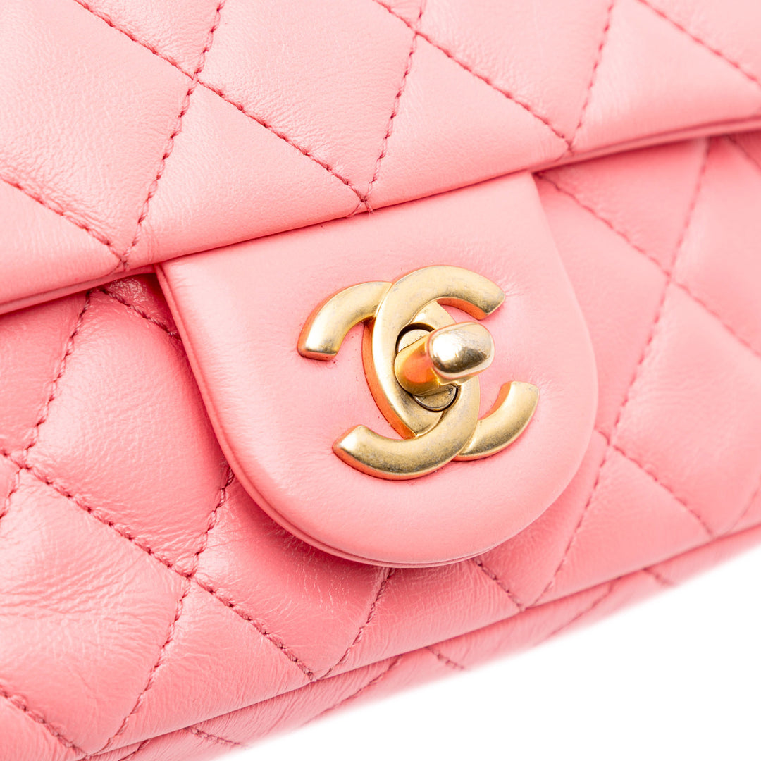 Mini Rectangular Classic Lambskin Pearl Crush Single Flap Pink - Gaby Paris