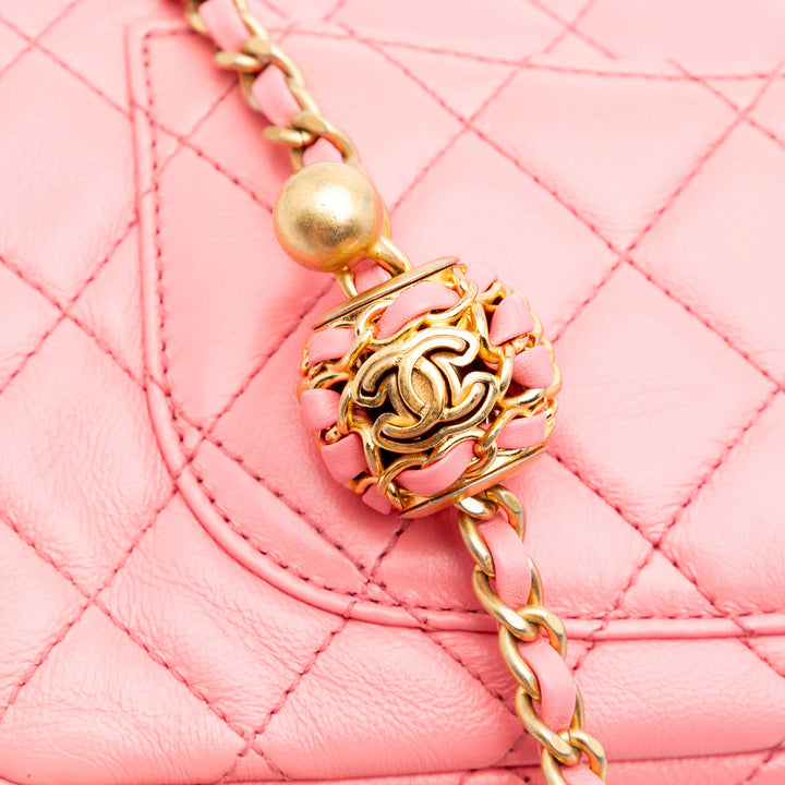 Mini Rectangular Classic Lambskin Pearl Crush Single Flap Pink - Gaby Paris