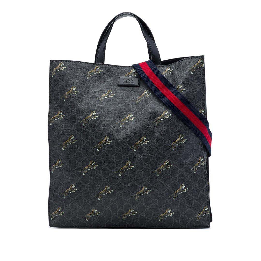 Gucci Cabas Web Tiger Souple GG Supreme Noir – vue principale – GABY PARIS