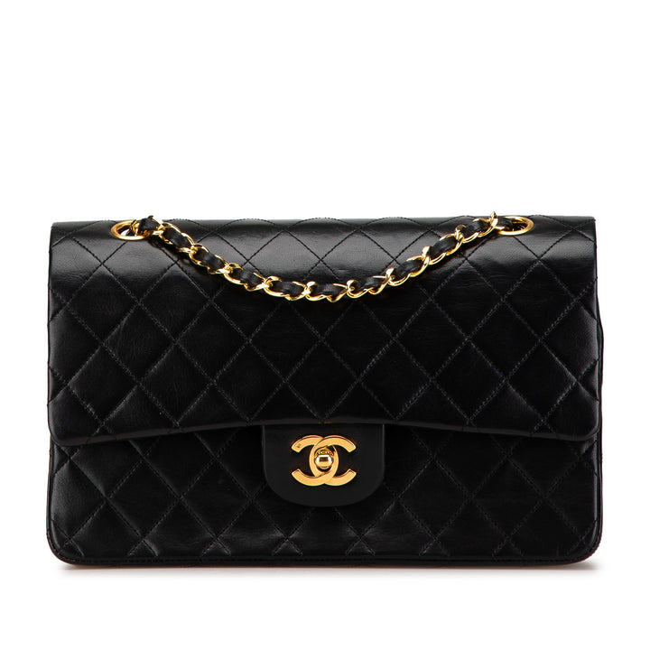 Medium Classic Lambskin Double Flap Black - Gaby Paris