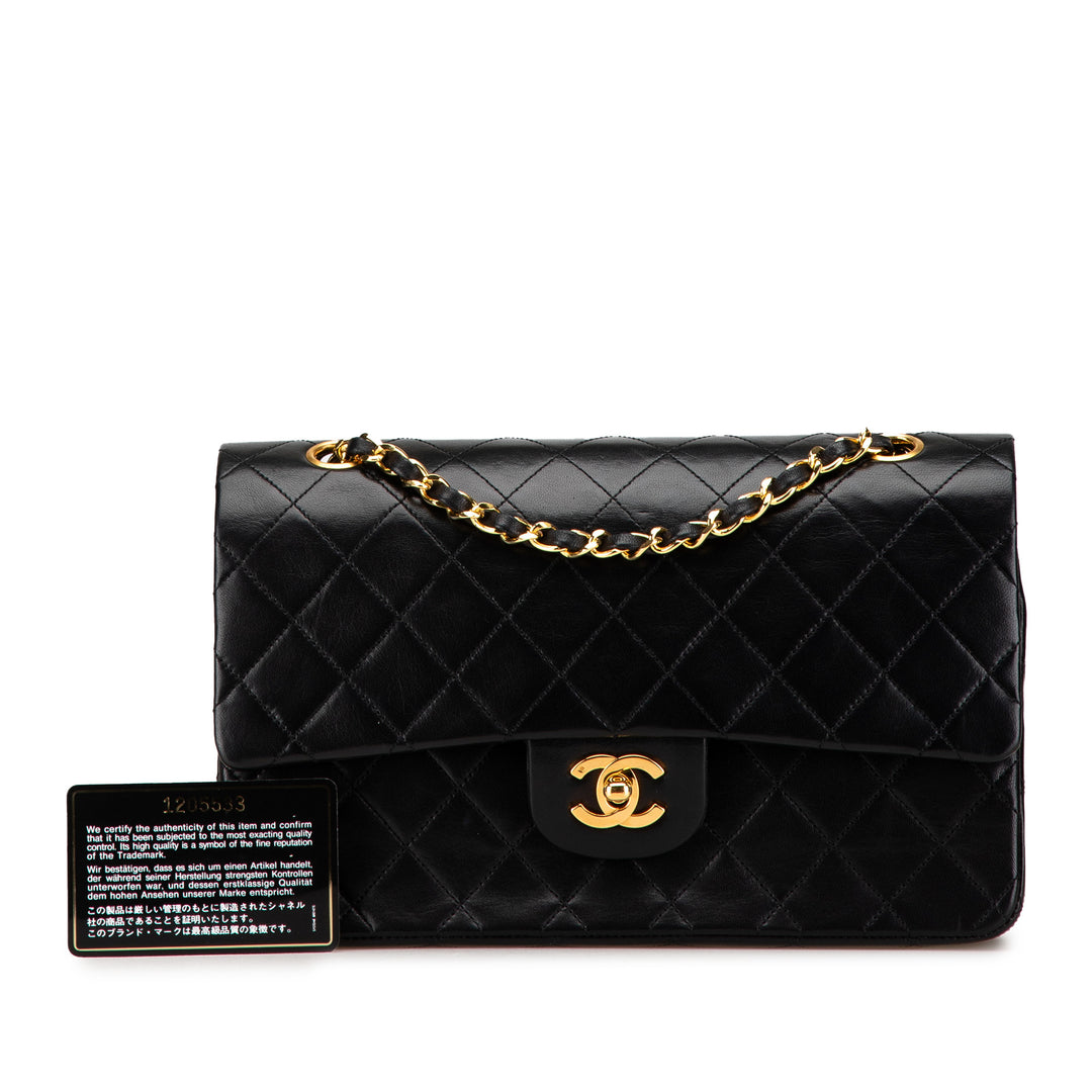 Medium Classic Lambskin Double Flap Black - Gaby Paris