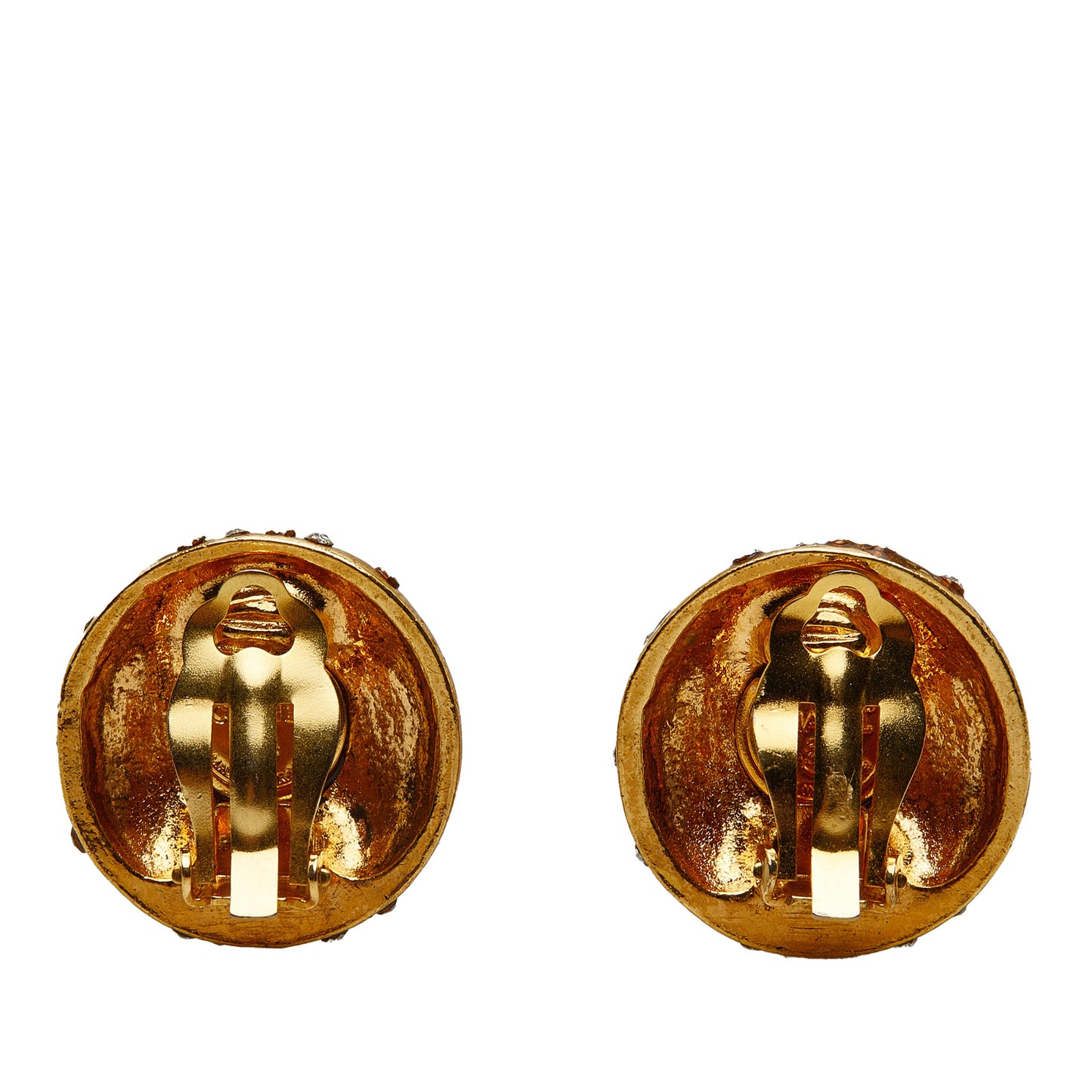 Rhinestone CC Clip On Earrings Gold - Gaby Paris