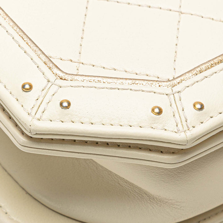 Small Quilted Calfskin Octagon CC Clasp Flap White - Gaby Paris