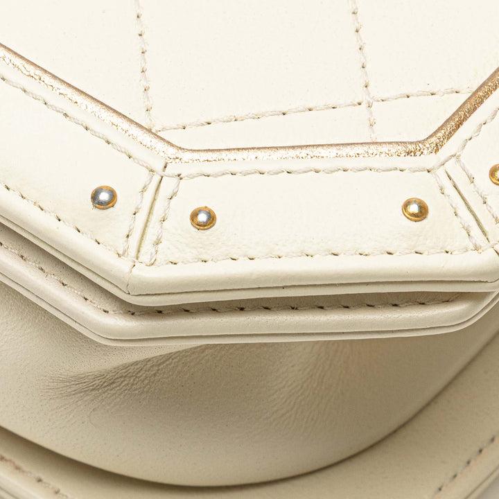Small Quilted Calfskin Octagon CC Clasp Flap White - Gaby Paris