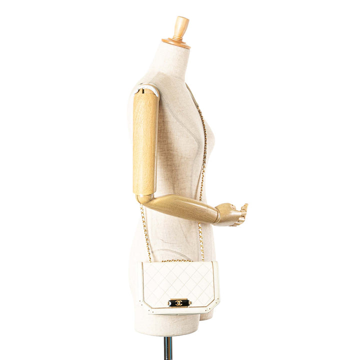 Small Quilted Calfskin Octagon CC Clasp Flap White - Gaby Paris