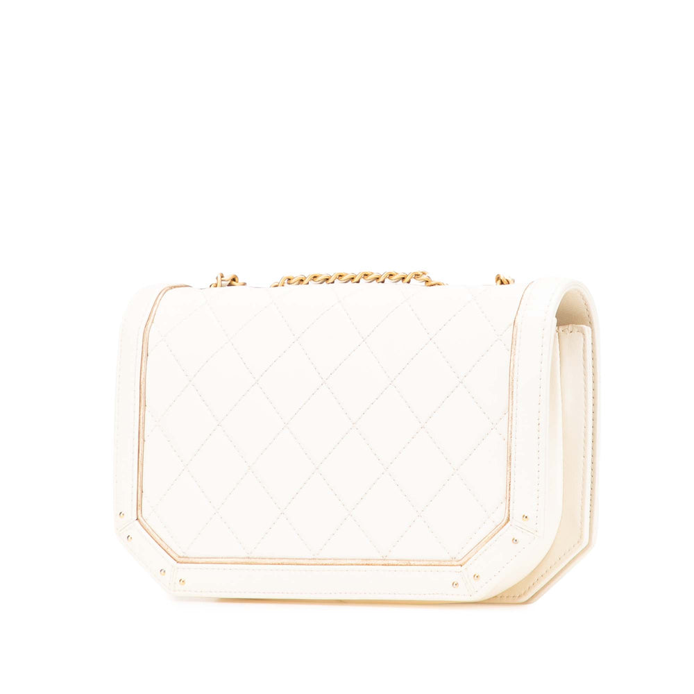 Small Quilted Calfskin Octagon CC Clasp Flap White - Gaby Paris