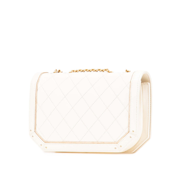 Small Quilted Calfskin Octagon CC Clasp Flap White - Gaby Paris