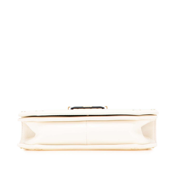 Small Quilted Calfskin Octagon CC Clasp Flap White - Gaby Paris