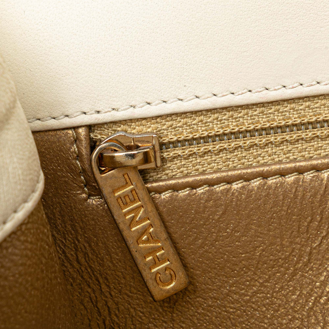 Small Quilted Calfskin Octagon CC Clasp Flap White - Gaby Paris