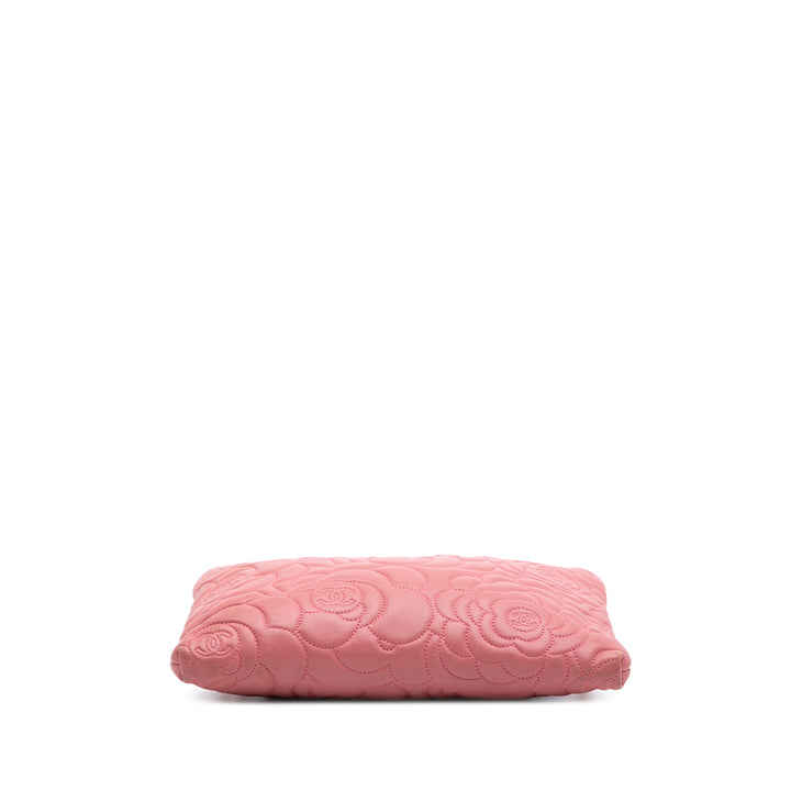 Embossed Lambskin Camellia Chain Pochette Pink - Gaby Paris