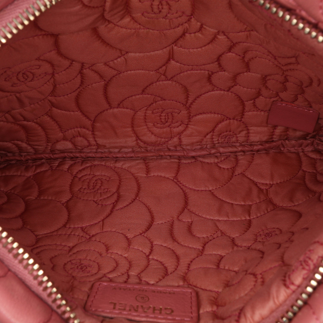 Embossed Lambskin Camellia Chain Pochette Pink - Gaby Paris