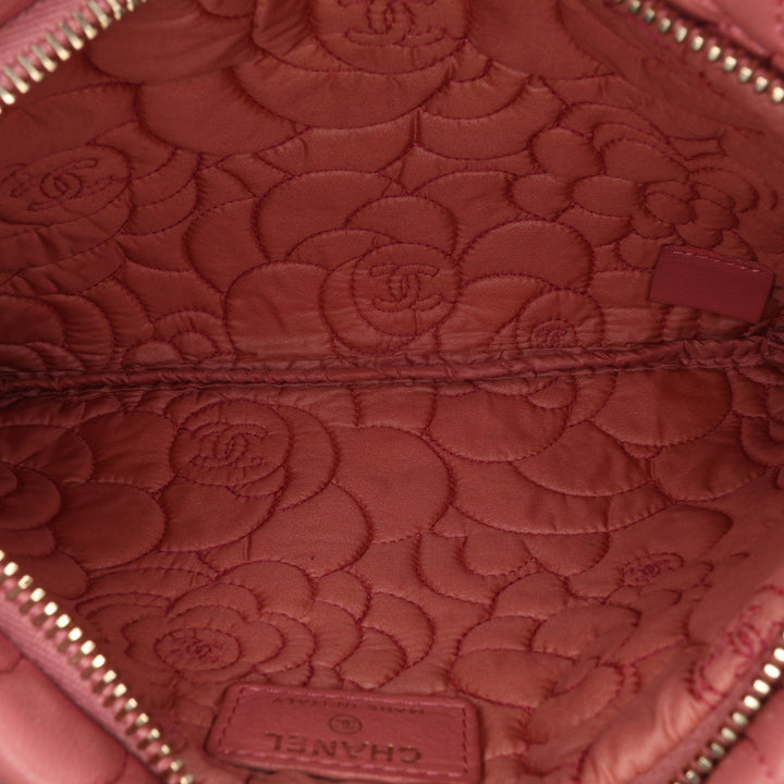 Embossed Lambskin Camellia Chain Pochette Pink - Gaby Paris