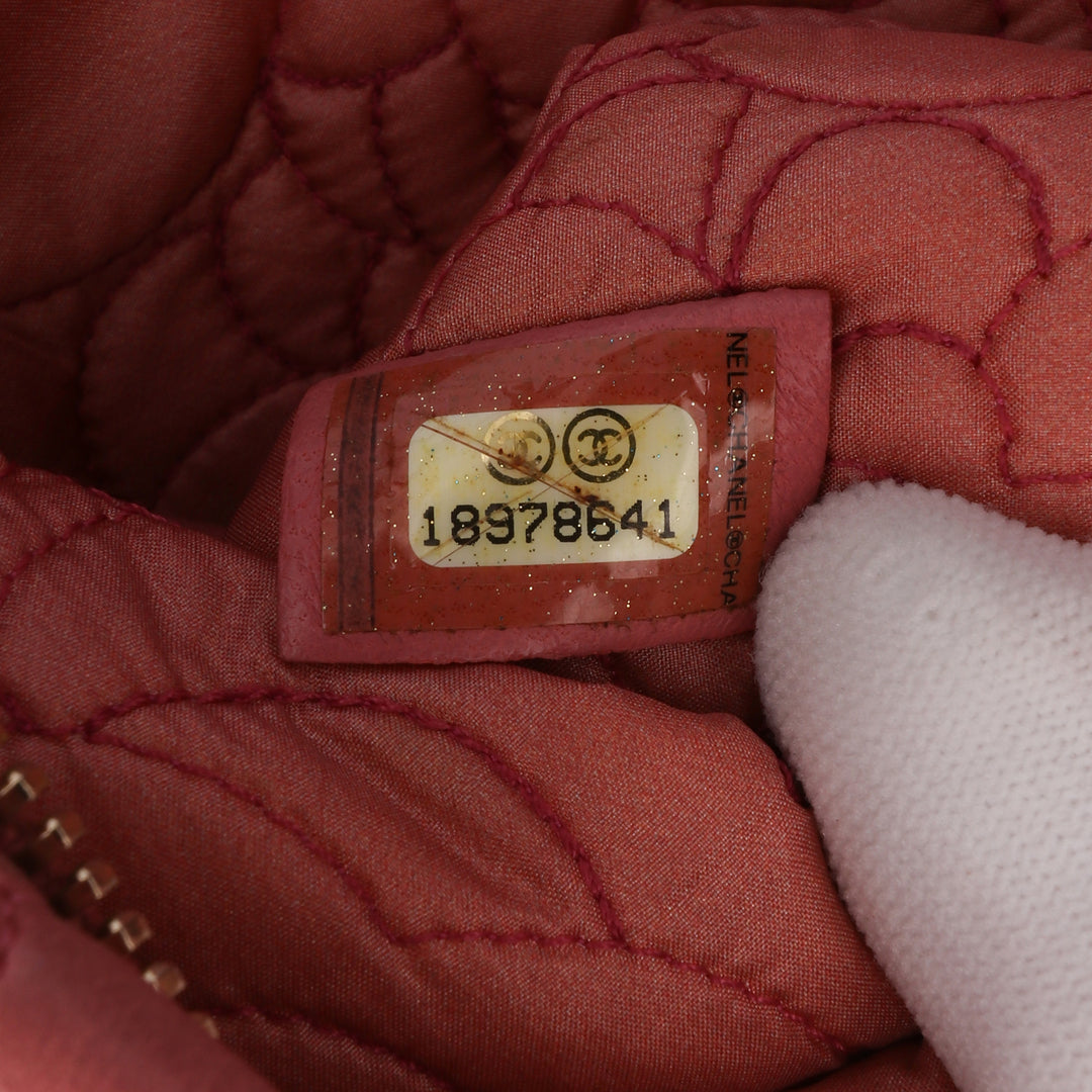 Embossed Lambskin Camellia Chain Pochette Pink - Gaby Paris