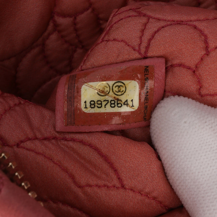 Embossed Lambskin Camellia Chain Pochette Pink - Gaby Paris