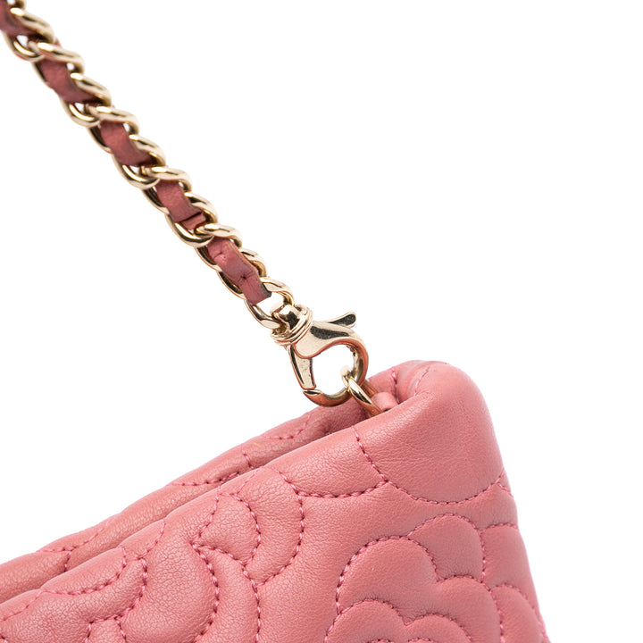 Embossed Lambskin Camellia Chain Pochette Pink - Gaby Paris