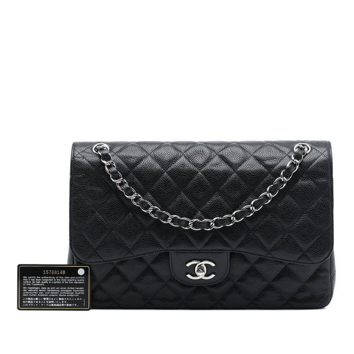 Classic Double rabat Jumbo Cuir caviar Noir