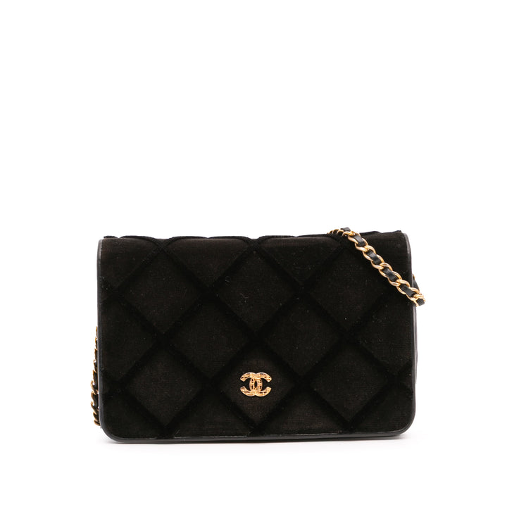 CC Quilted Velvet Wallet on Chain Black - Gaby Paris