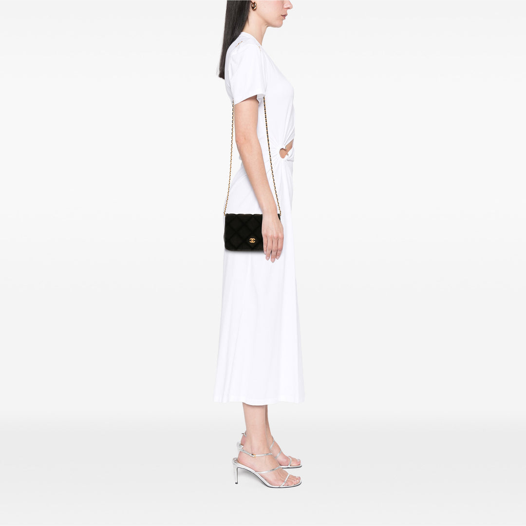 CC Quilted Velvet Wallet on Chain Black - Gaby Paris