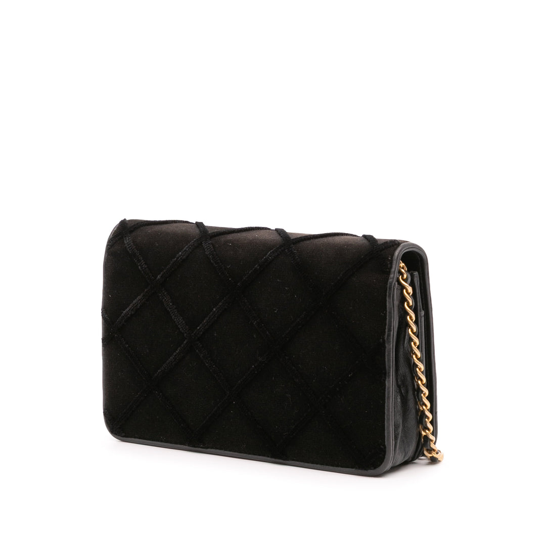 CC Quilted Velvet Wallet on Chain Black - Gaby Paris