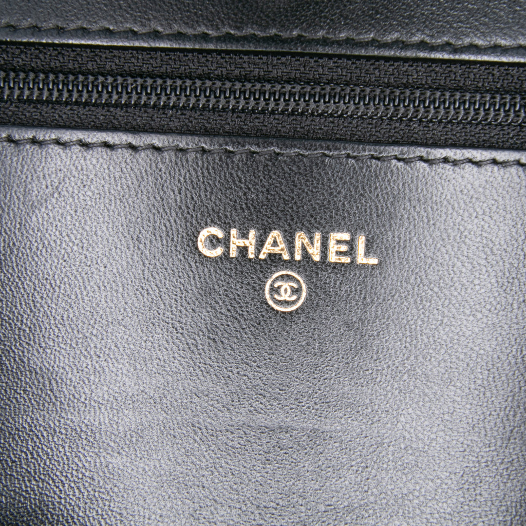 CC Quilted Velvet Wallet on Chain Black - Gaby Paris