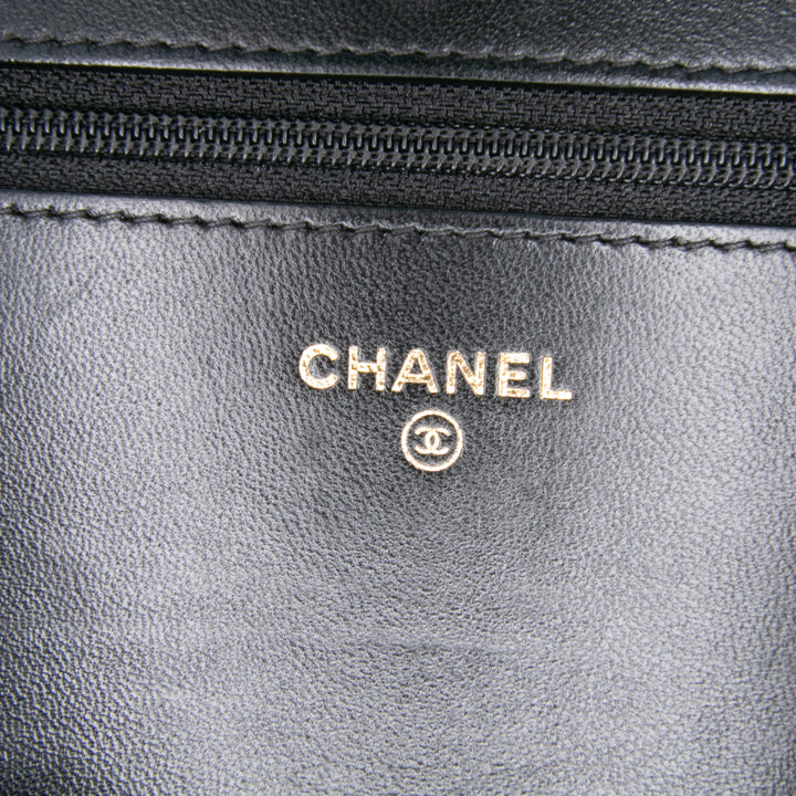 CC Quilted Velvet Wallet on Chain Black - Gaby Paris