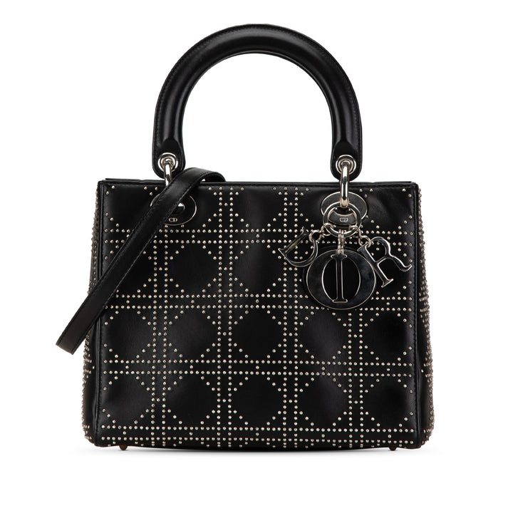 Medium Lambskin Cannage Studded Supple Lady Dior Black - Gaby Paris