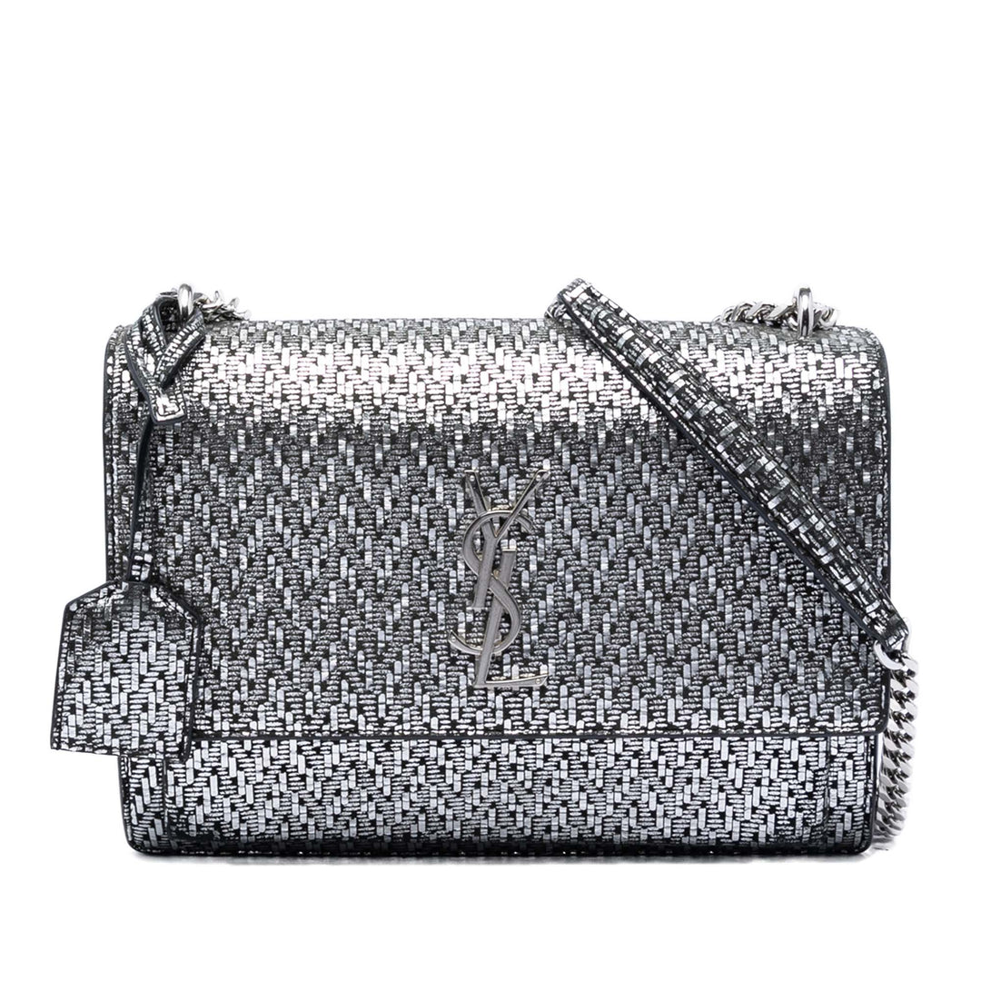 Saint Laurent Medium Metallic Woven Cuir Monogram Sunset Sac porté croisé