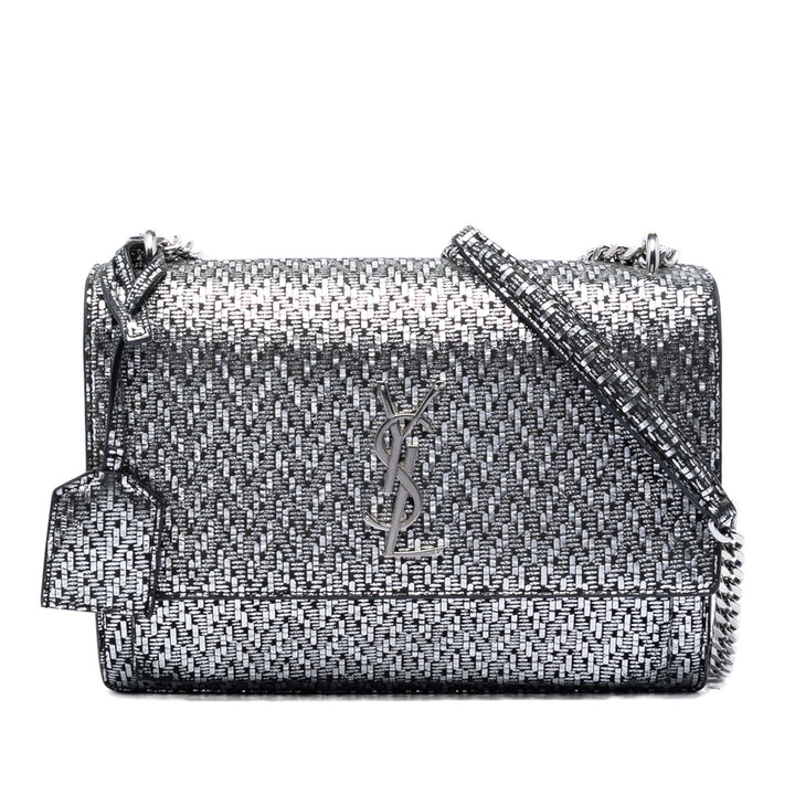 Saint Laurent Medium Metallic Woven Cuir Monogram Sunset Sac porté croisé