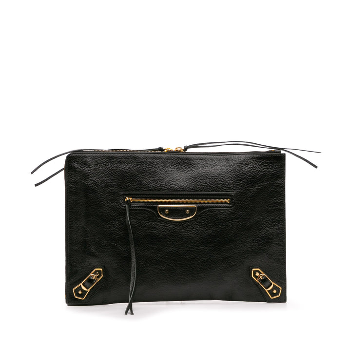 Goatskin Motocross Classic Metallic Edge Clutch Black - Gaby Paris
